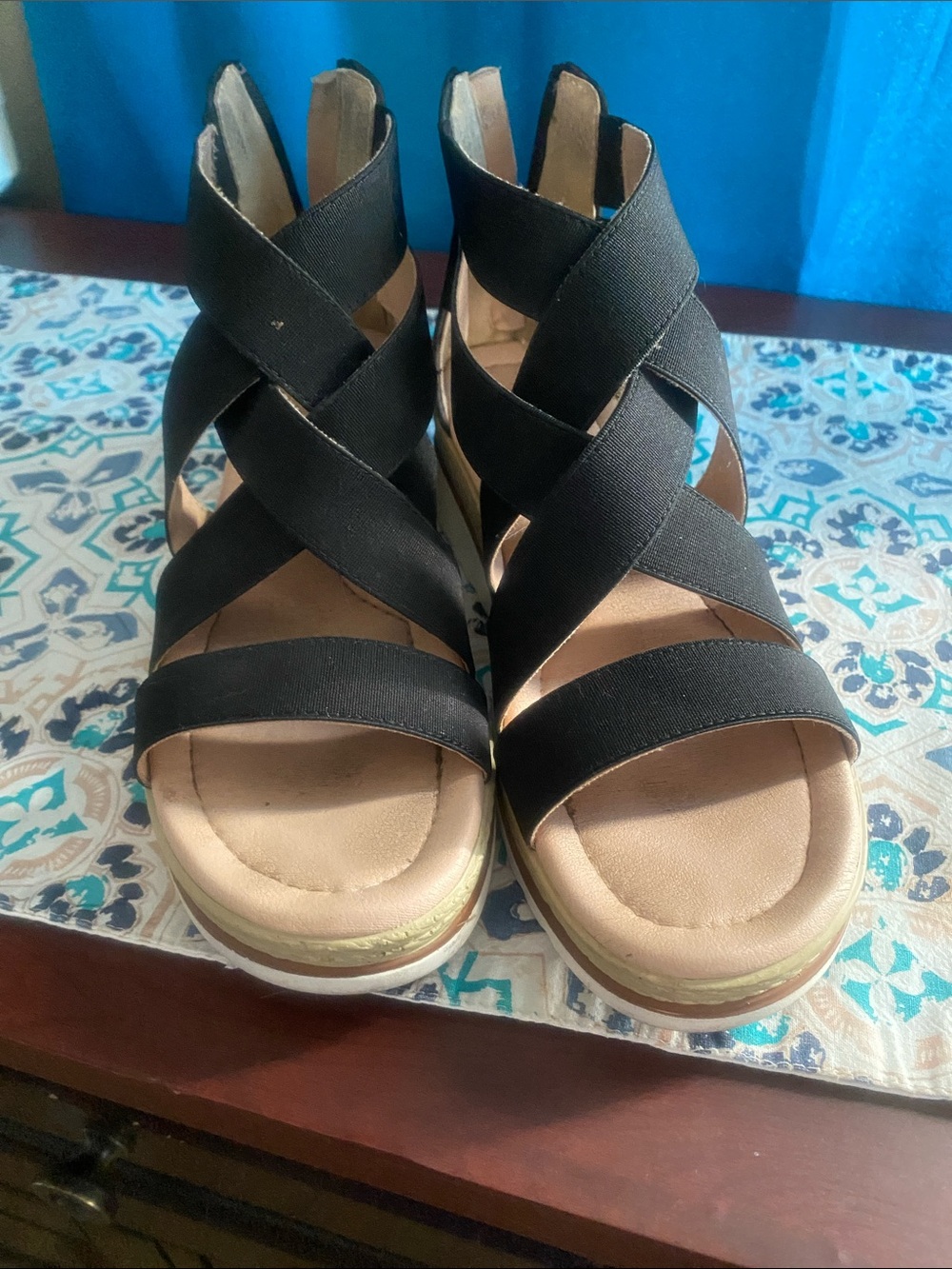 Women’s Black Crisscross Wedge Sandals